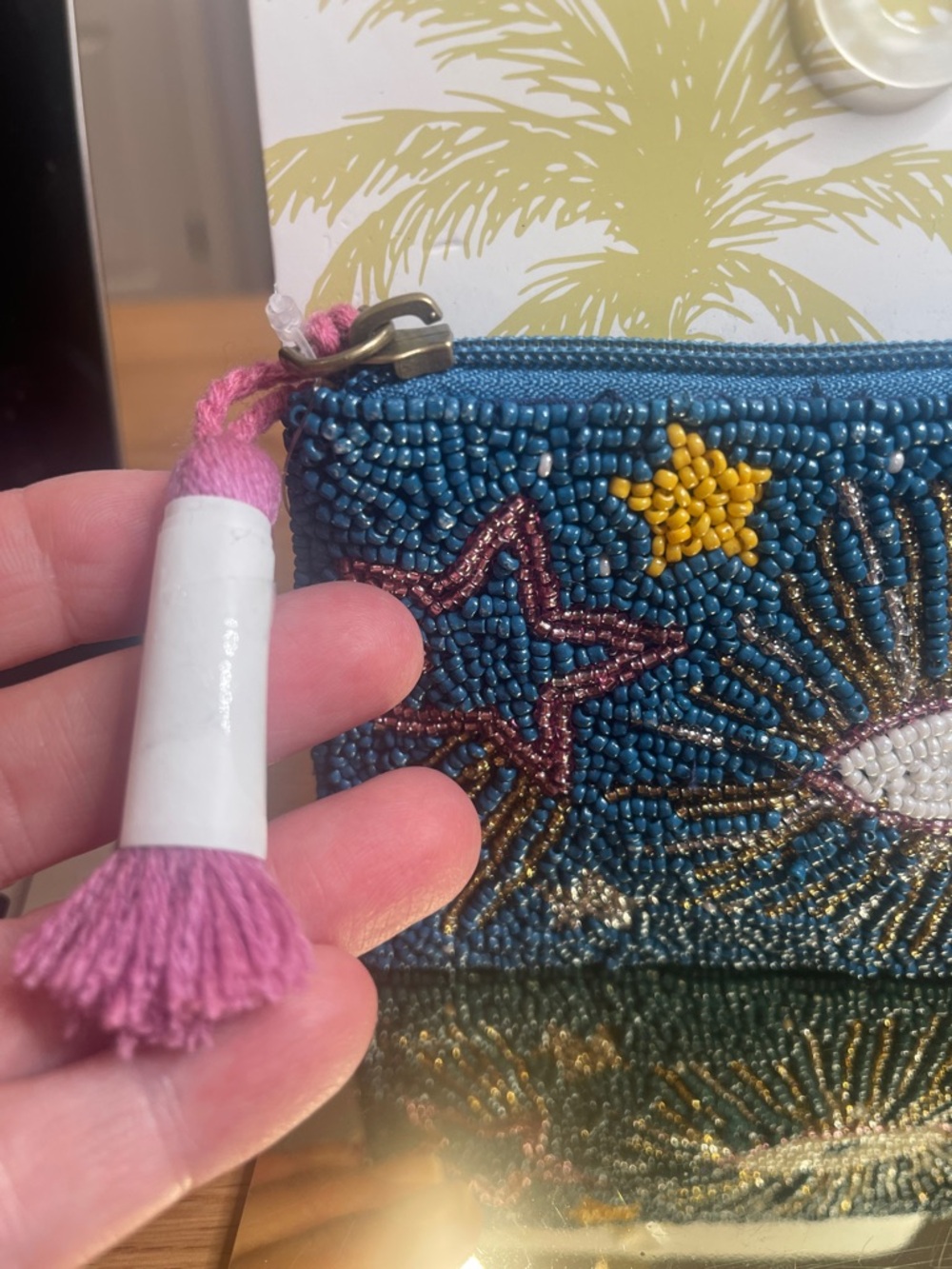 America & Beyond Beaded Blue Eye Zip Card Holder NWT - Picture 5 of 5